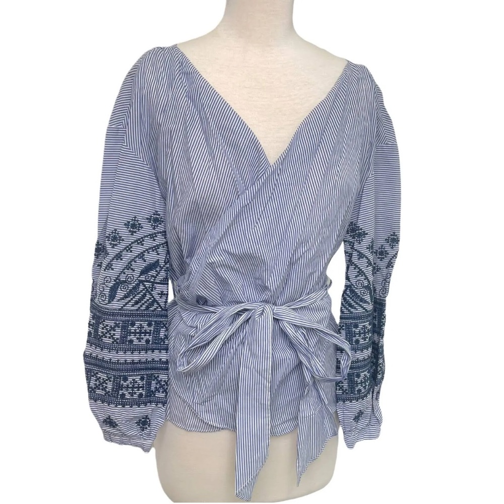 Women’s Zara Embroidered Long Sleeve Wrap Blouse, Size M